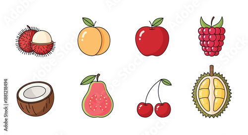 Colorful assortment of fresh fruits isolated on white background