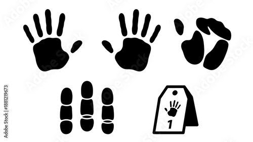 Forensic Handprint Silhouette Icon Set Investigation
