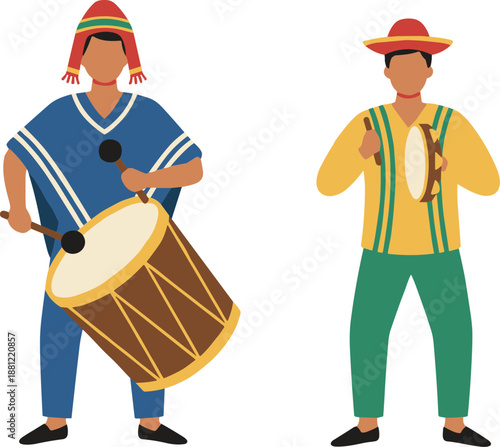Flat Illustration Two Andean Musician Playing Traditional Musical Instrument