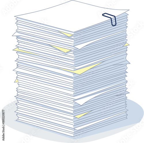 Handdrawn Stack of Paperwork with a Paperclip Illustration Style Design