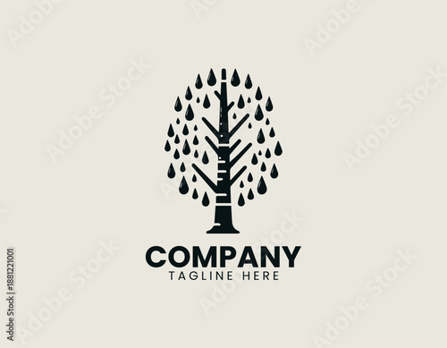 Abstract tree with seeds inside circular emblem illustrated as modern black vector logo design