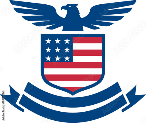 Patriotic Emblem with American Flag Shield and Eagle Symbol Illustration