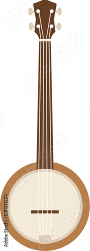Flat Isolated Musical Folkloric Banjo String Instrument Classic Design