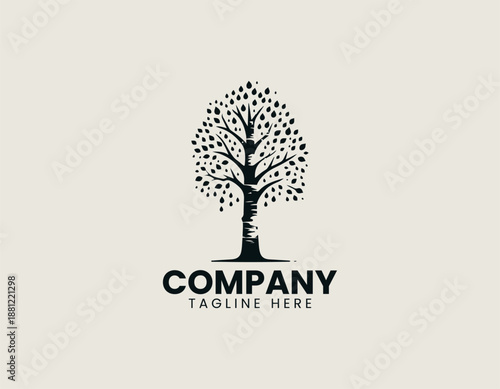 Abstract tree with seeds inside circular emblem illustrated as modern black vector logo design