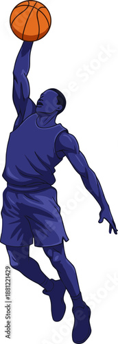 Detailed Athlete Dunking Basketball Game Action Silhouette Sport Illustration