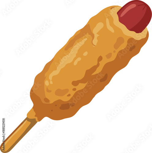 Simple Flat Style Illustration Corn Dog Hotdog Sausage on Stick Food