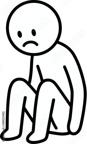 Simple Outline Stick Figure Sitting Down Sad Icon Design Illustration