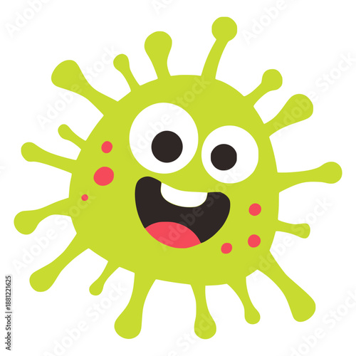 cartoon cute green germ bacteria flat color vector illustration template design