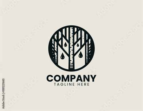 Abstract tree with seeds inside circular emblem illustrated as modern black vector logo design