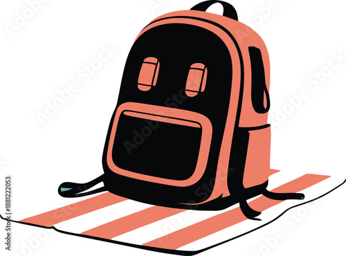 Backpack on picnic blanket illustration for outdoor hiking travel adventure and summer camping