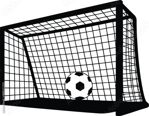 Football soccer goal net black silhouette vector illustration with ball inside representing score or success