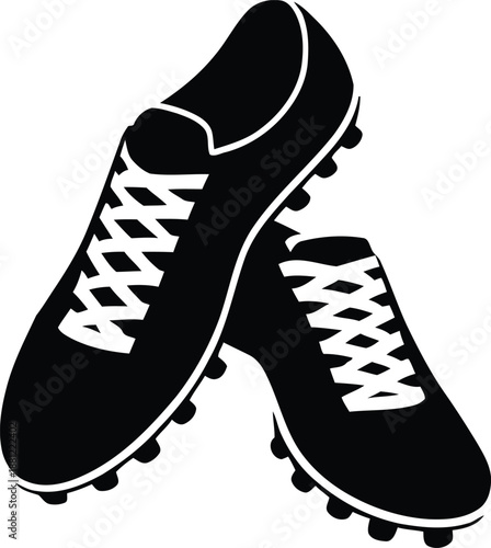 Pair of black silhouette soccer cleats boots with laces for football game player footwear