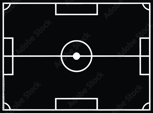 Soccer field top view with white lines on a dark background vector graphic illustration