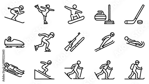 Snow Sports Outline Icons � Alpine Skiing Snowboarding Line Set