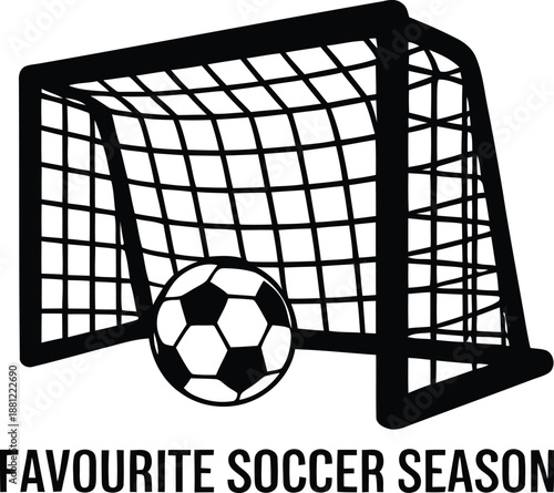 Soccer goal and ball cartoon with text favorite soccer season on transparent