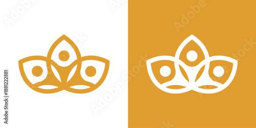 Dual meaning logo combining people and lotus elements, symbolizing harmony, wellness, growth, mindfulness, and balanced human-centered well-being.