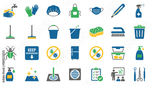 Food Hygiene Flat Icons � Sanitation Contamination Prevention Set