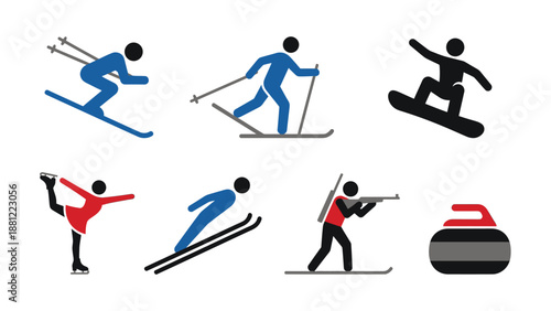 Snow Sports Flat Icons � Alpine Skiing Snowboarding Biathlon Set