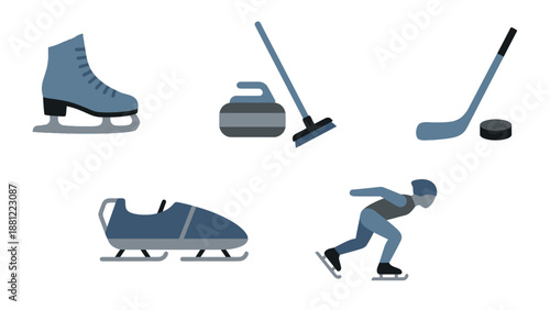 Sliding Sports Flat Icons � Bobsleigh Luge Skeleton Set