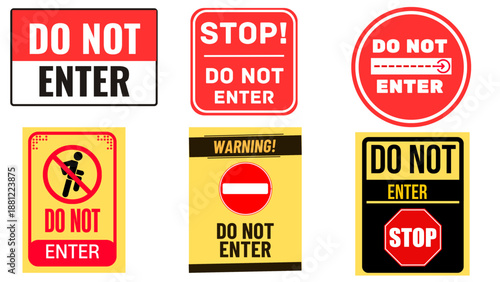 Do not enter sign label set isolated on white background. Not enter banner,. Caution, Do not enter, staff only. 