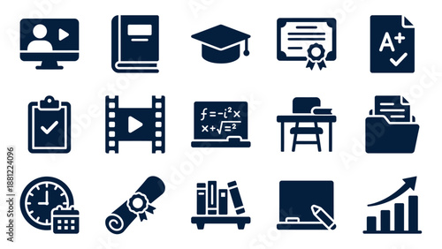 Education E Learning Solid Icon Set Academic Filled UI