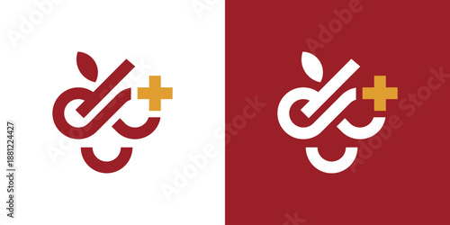 Dual meaning logo combining grapes and a plus symbol, symbolizing healthy nutrition, added value, wellness, and positive growth in food or lifestyle brands.