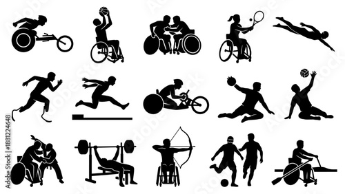 Paralympic Sports Silhouette Icon Set Adaptive Athlete