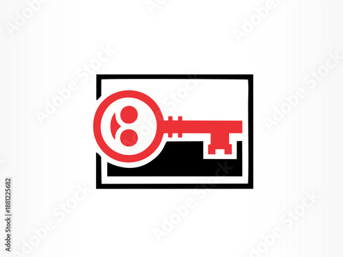 Red key design with bass clef motif, symbolizing access to music, creativity, or artistic inspiration.