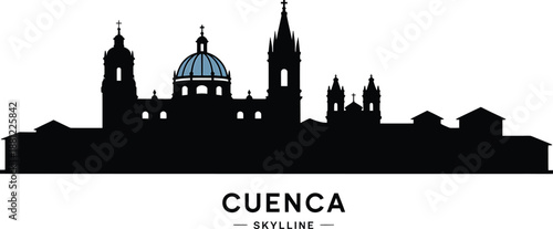 Cuenca ecuador skyline vector city silhouette illustration panoramic architecture landmark drawing cathedral