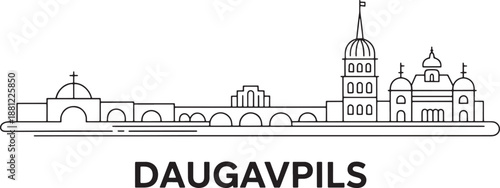 Daugavpils latvia skyline vector city outline illustration panoramic architecture landmark drawing bridge