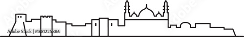 Historic city skyline featuring ancient fortress walls and mosque minarets vector