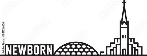 Newborn text with modern dome and gothic church outlines on transparent background