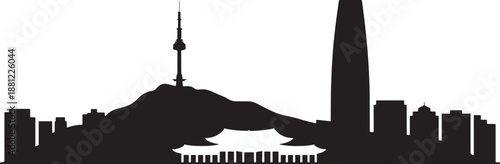 Seoul south korea vector skyline silhouette famous n tower traditional gate and modern skyscraper graphic