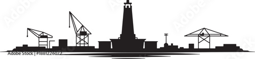 Surabaya city skyline silhouette vector with port cranes and lighthouse for tourism