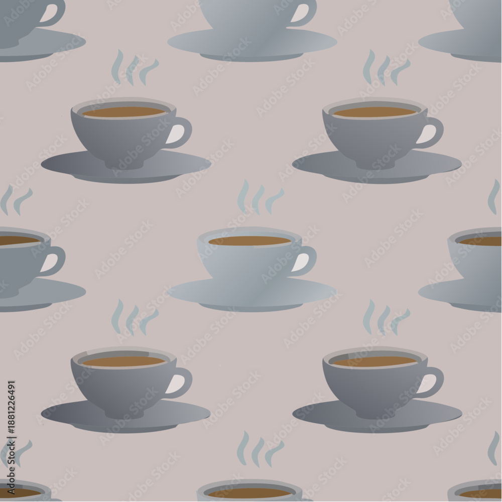 Obraz premium Coffee Cup Pattern on Light Gray Background in Seamless Design