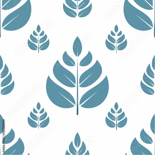 Blue Leaf Pattern, White Background, Simple Elegant Design