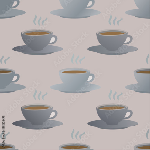 Coffee Cup Pattern on Light Gray Background in Seamless Design