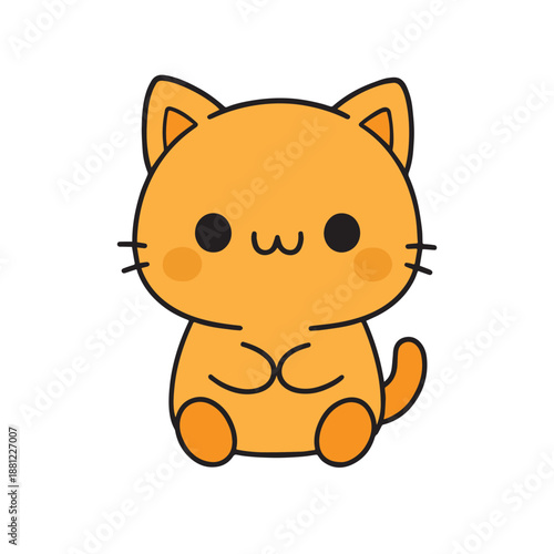 Adorable cartoon vector featuring a little orange kitten, drawn in a cute and simple style to express happiness, softness, playful mood, friendly personality, and cheerful visual appeal.