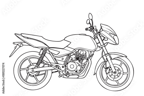 Simple vector design of a naked bike motorcycle, clean lines and minimal details highlighting modern engineering, speed, power, urban lifestyle, and stylish two wheel transportation aesthetics.