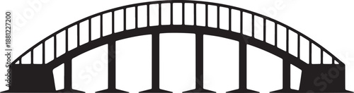 Arch truss bridge silhouette vector illustration spanning waterway used for transportation and infrastructure