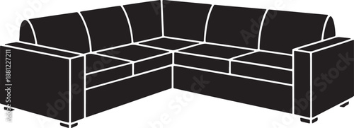 Black corner sectional sofa with clean modern design isolated on grey background