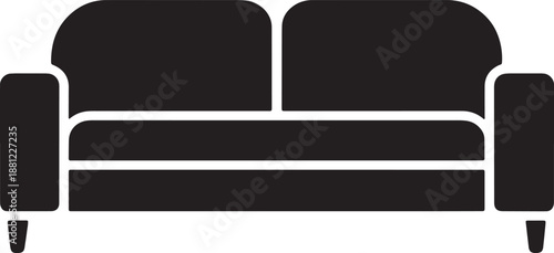 Black couch silhouette isolated on transparent background icon of modern living room furniture