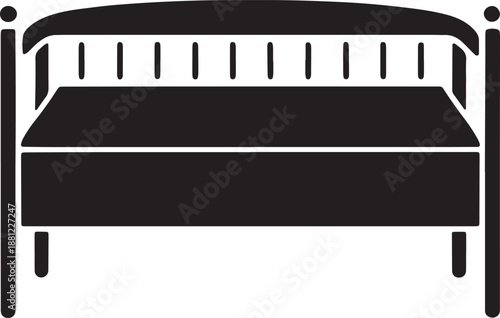 Black icon of a bed with headboard and frame on transparent background vector