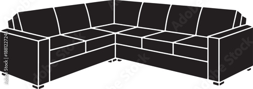 Black corner sectional sofa with clean modern design isolated on grey background