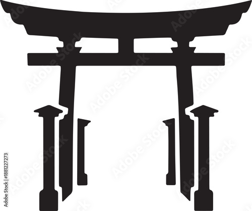 Black Japanese Torii gate silhouette, traditional shrine entrance, isolated vector