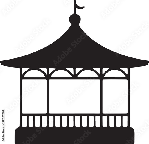 Black silhouette icon of classic victorian bandstand kiosk garden music pavilion gazebo architecture