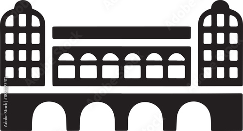 Classical architecture silhouette historical building structure with arches and windows