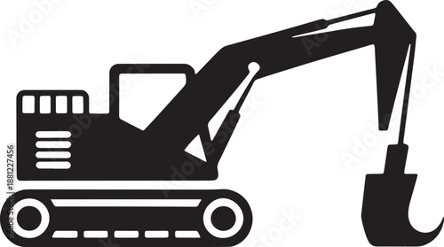 Heavy construction excavator machinery silhouette vector illustration for industrial building work icon design