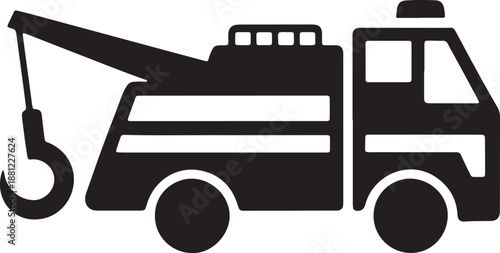 Silhouette of tow truck vehicle with lifting hook for emergency roadside assistance service