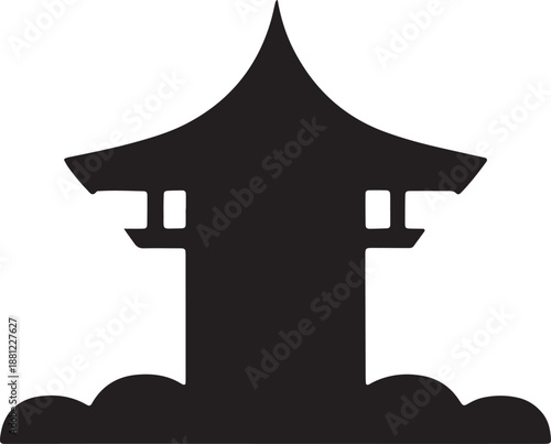 Traditional asian pagoda silhouette icon temple tower building architecture on abstract cloud base